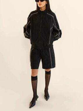 BLACK TRACK ZIP-UP JACKET